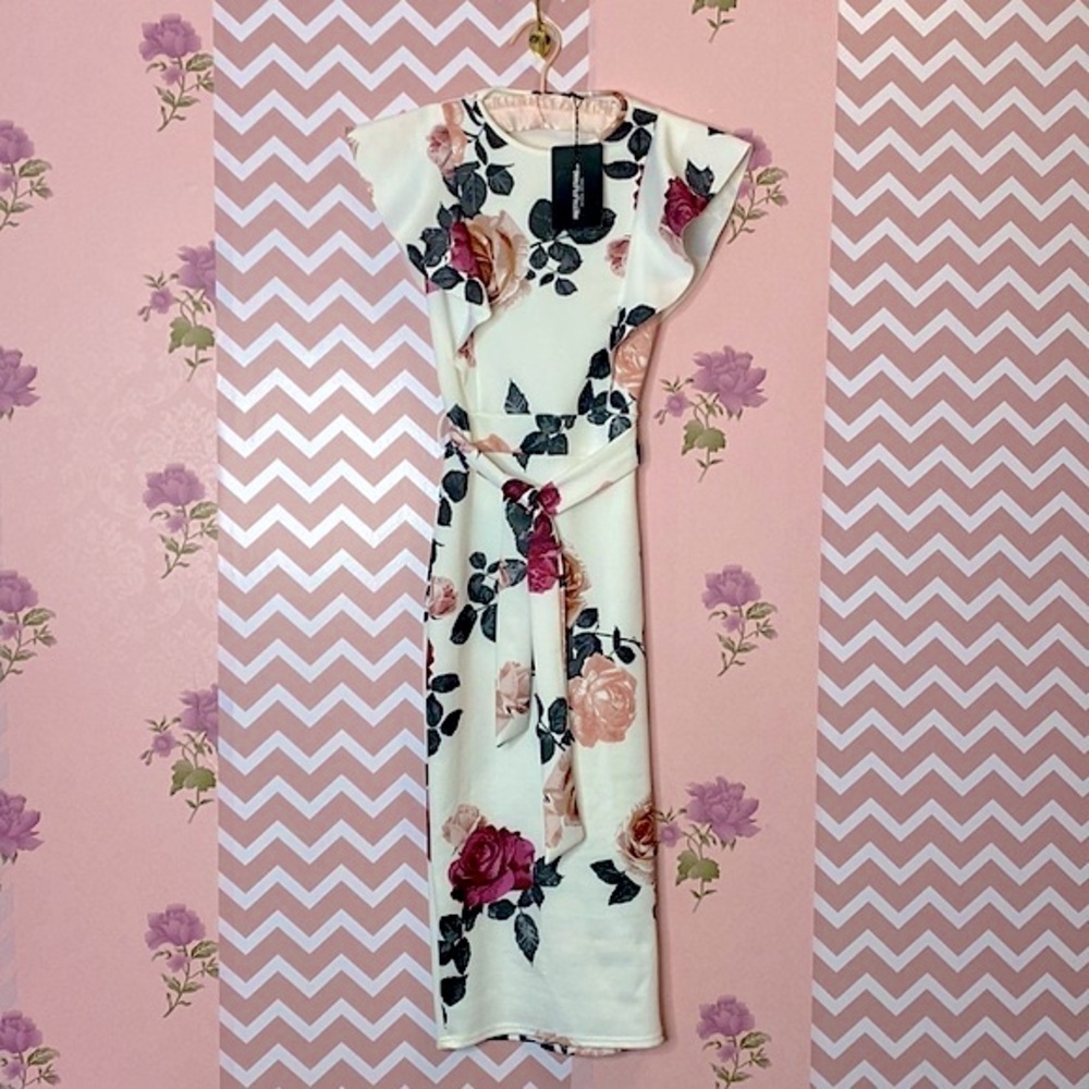🌷 Pretty Little Thing 🌷Beautiful Floral Ruffle Sleeve Tie Waist Dress NWT​